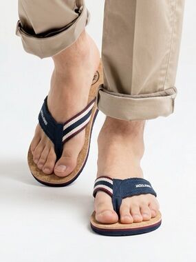 JACK & JONES | NEW Navy Blue, Red, White Ritchie Cork Sandals Flip Flops Men’s